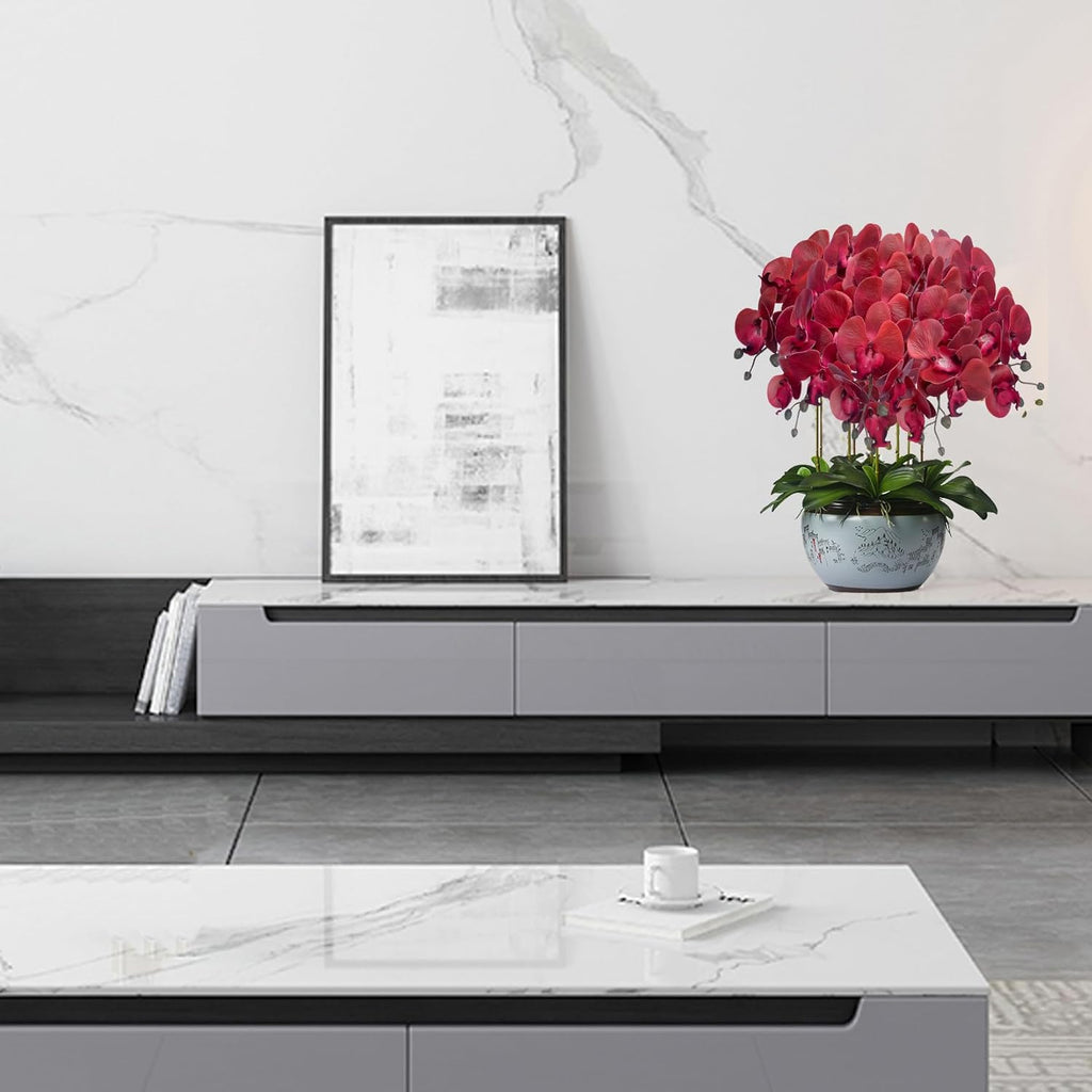 FagusHome 32" Artificial Phalaenopsis Flowers 6 Pcs with 4 Bundles Leaves Artificial Orchid Flowers Stem Plants for Home Décor (6Pcs)