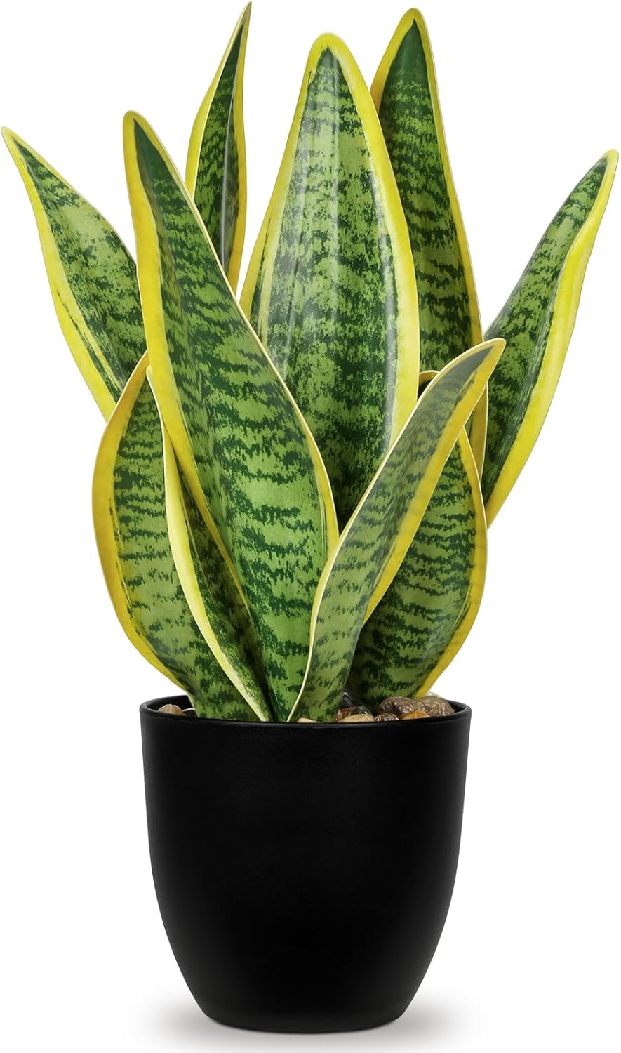 Oairse Sansevieria Artificial Plant in Ceramic Pot, Small Indoor Plant, Artificial Snake Plant, Artificial Plants Like Real, Perfect for Bathroom, Bedroom, Home, Office Decoration, Height 33 cm