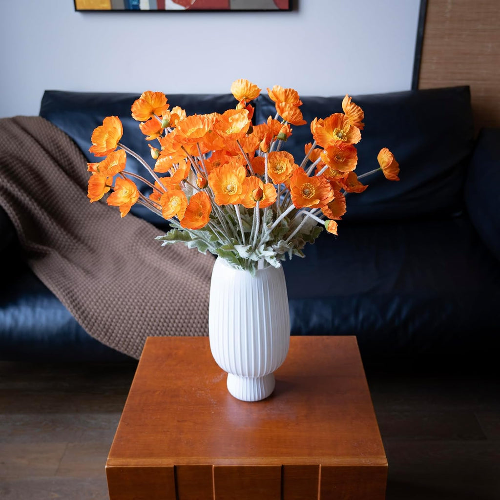 DUYONE Artificial Flowers 6 Stems Poppy Silk Bouquet,for Wedding, Home, Party Decoration,Table Centerpiece Arrangement(Orange Pink 6pcs)