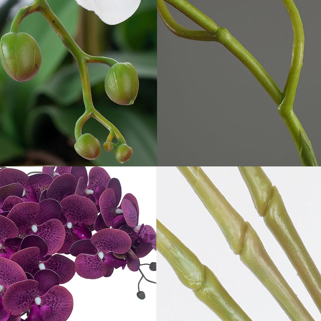 FagusHome 32" Artificial Phalaenopsis Flowers 6 Pcs with 4 Bundles Leaves Artificial Orchid Flowers Stem Plants for Home Décor (6Pcs)