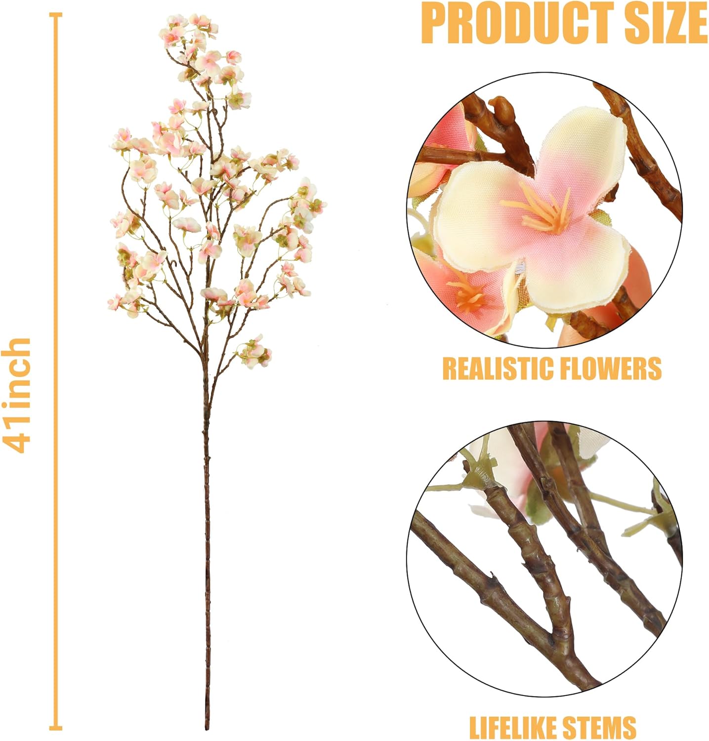 Sggvecsy Artificial Cherry Blossom Flowers 4 Pcs Faux Cherry Blossom Stems Faux Silk Cherry Blossom Branches 41’’ Fake Flowers Long Stems for Vase Arrangements Home Wedding Table Decor (Pink)