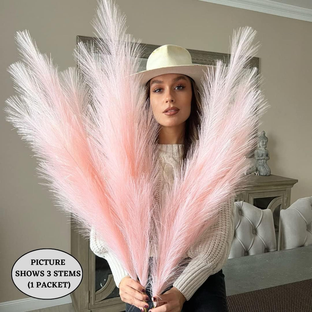 VOULUX Extra Large Tall Blue Fake Faux Artificial Pampas Grass Large Fluffy x3 115cm Stems x18 Decorative Artificial Flora Feathers For Floor Vases Tall Blue Plant Flowers Long Pampas Grass