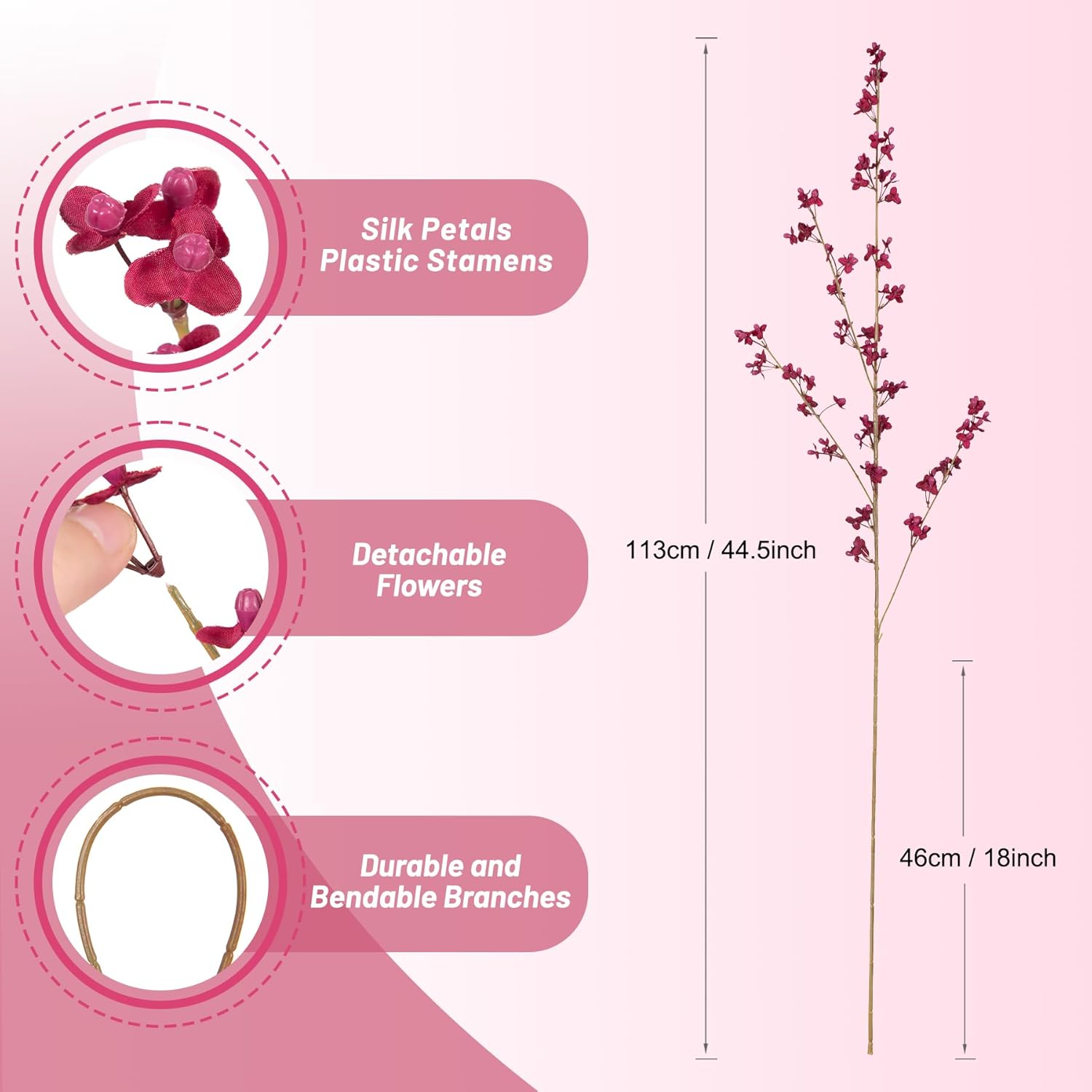 Ammyoo 4 PCS Artificial Plum Blossom Party Decorations Fake Cherry Flowers Faux Long Stems Wintersweets Silk Flowers Arrangement for Wedding Home Office Bedroom Decor(White)