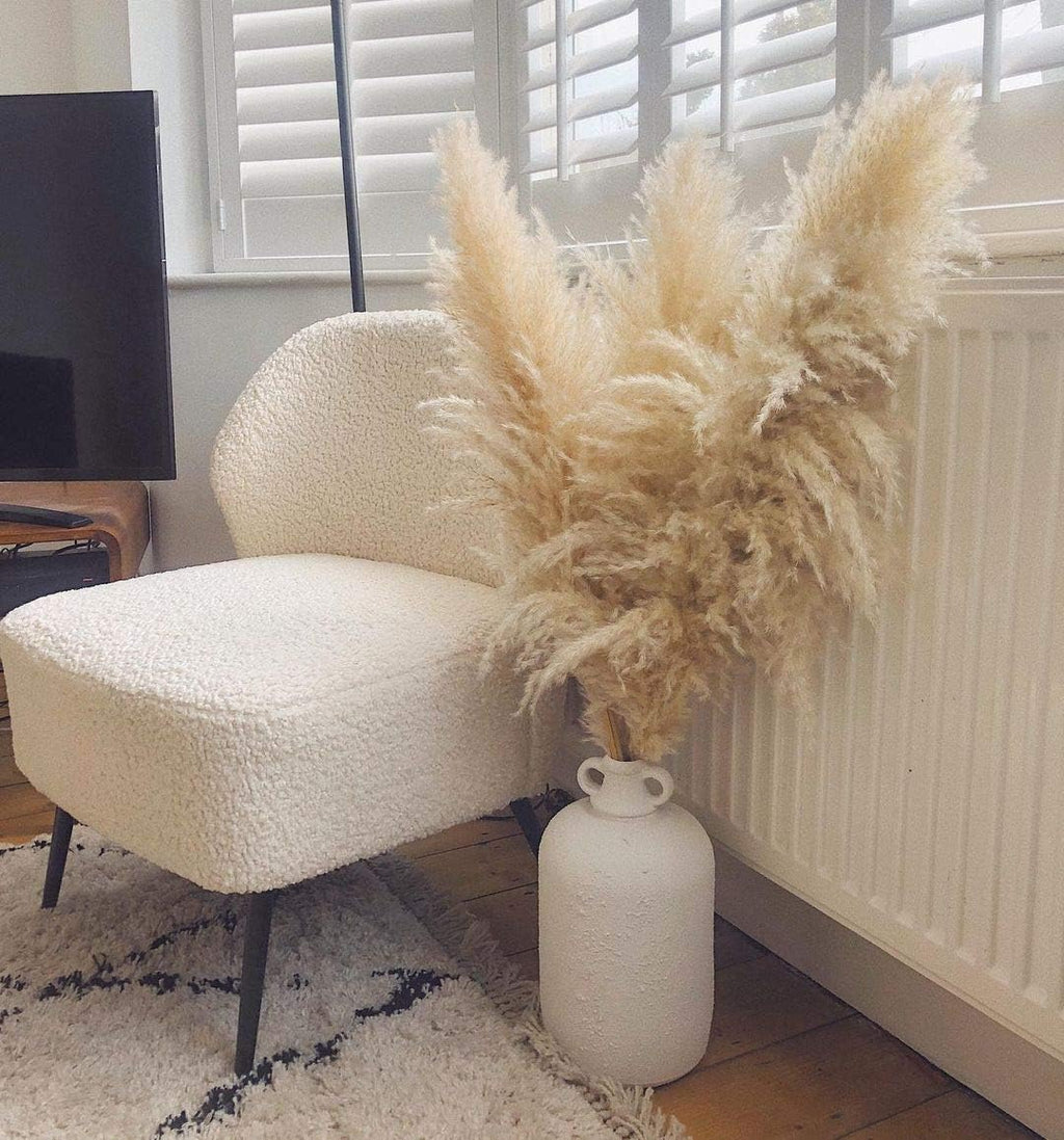 NaturalNH Large Pampas Grass - 3 Stems White Natural Dried Artificial Pampas Grass, 120 cm Fluffy Reed Bouquet, Suitable for Wedding and Boho Home Decor