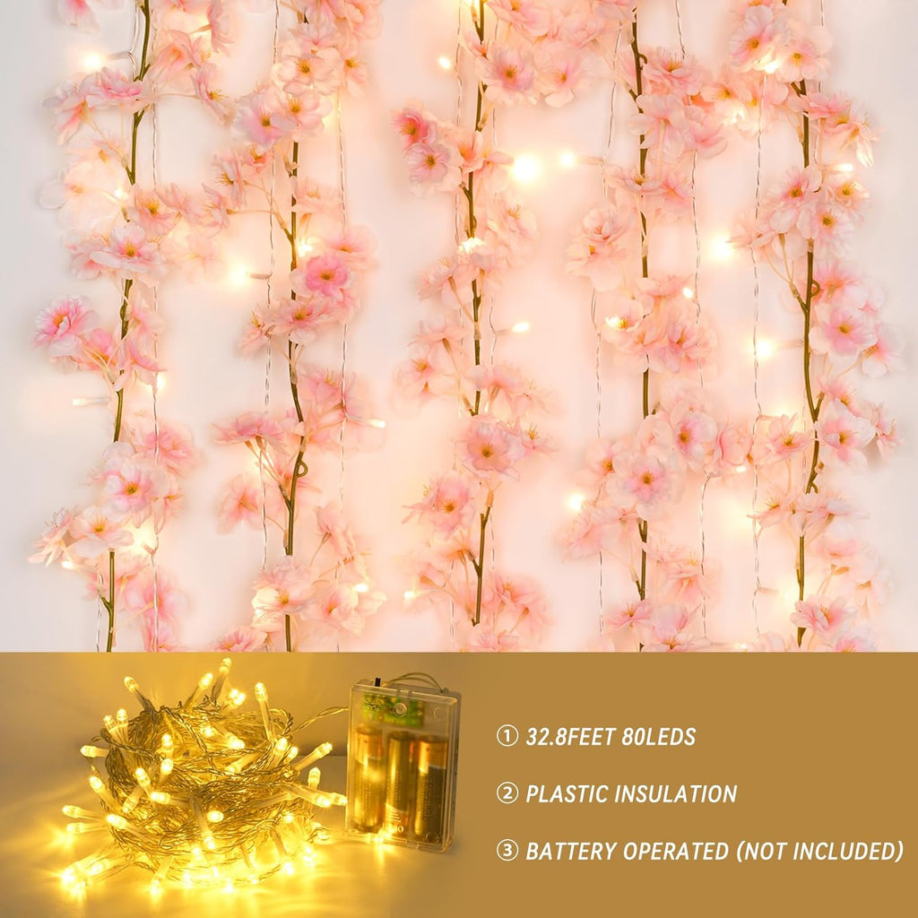 Sunm Boutique 4pcs Artificial Cherry Blossom Garland Hanging Vine Silk Garland Wedding Party Decor
