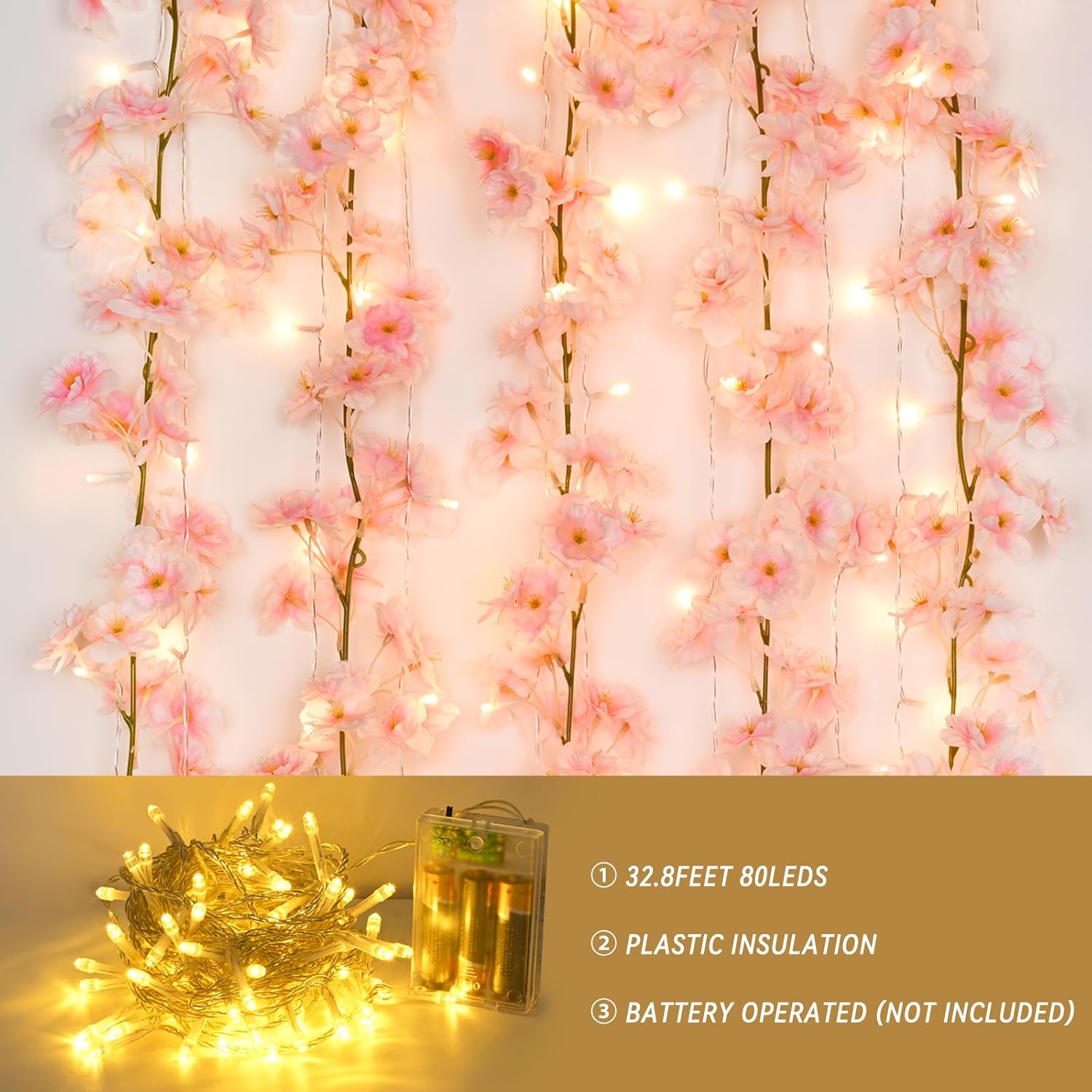 Sunm Boutique 4pcs Artificial Cherry Blossom Garland Hanging Vine Silk Garland Wedding Party Decor