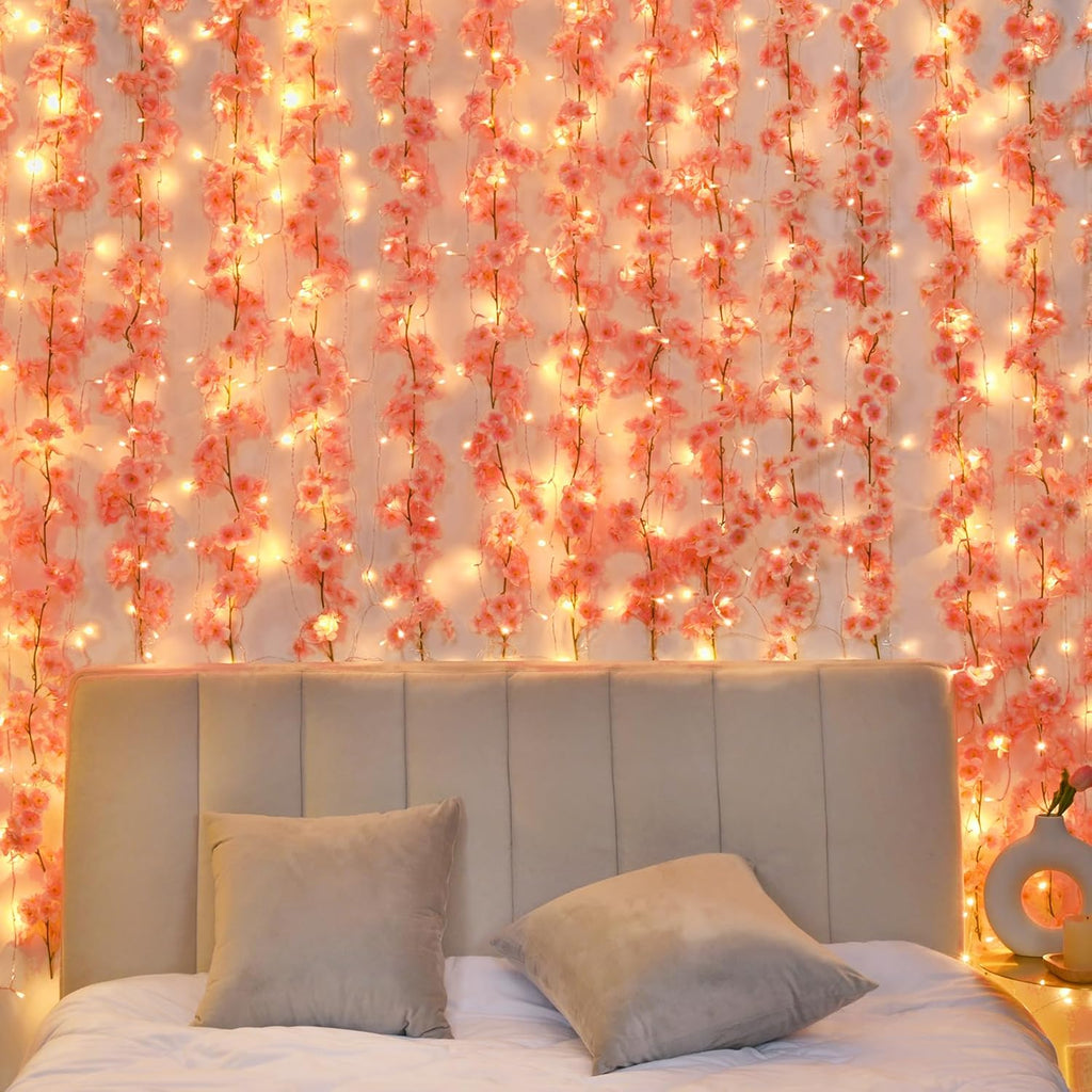 Sunm Boutique 4pcs Artificial Cherry Blossom Garland Hanging Vine Silk Garland Wedding Party Decor