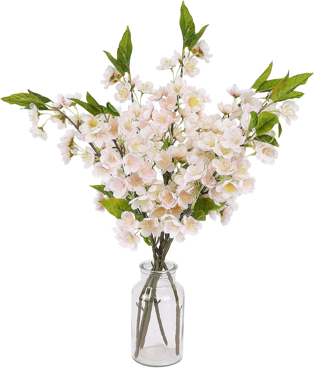 Sunm Boutique White Cherry Blossom Flowers, Artificial Cherry Blossom Decor Faux Cherry Blossom Branches Vase Arrangements for Wedding Home Party Kitchen Decor, Set of 3