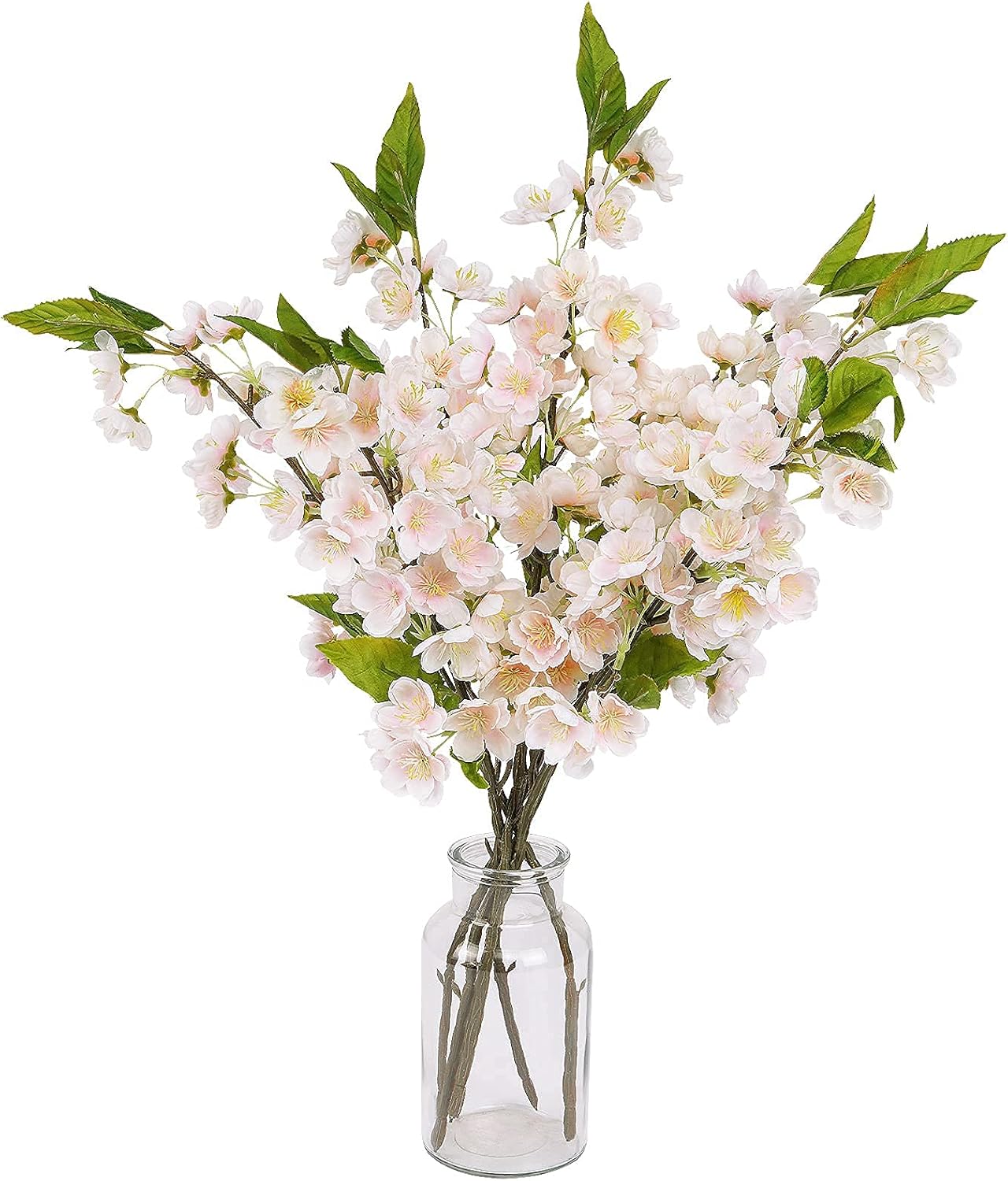 Sunm Boutique White Cherry Blossom Flowers, Artificial Cherry Blossom Decor Faux Cherry Blossom Branches Vase Arrangements for Wedding Home Party Kitchen Decor, Set of 3