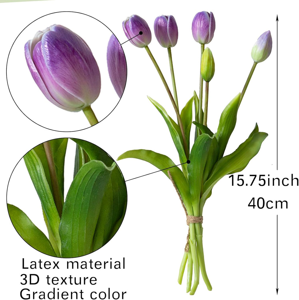 DUYONE 15pcs Artificial Tulips Flowers, Real Touch Latex Bouquet, Fake Tulips for Office Wedding Party Home Kitchen Garden Decoration(White,15pcs)