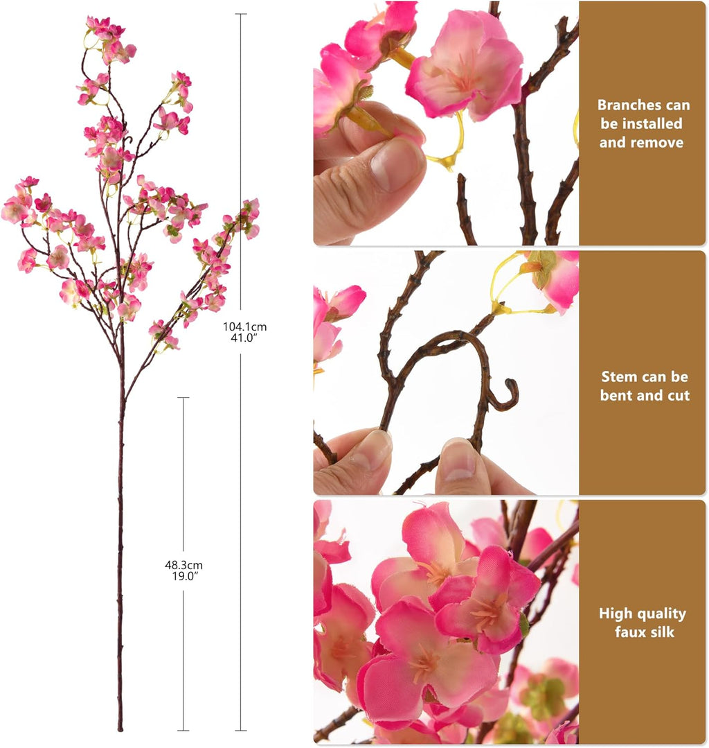 florisso Cherry Blossom Branches, Faux Peach Blossom Flowers, Artificial Plum Branches Real Touch Silk for Party Home Decor Wedding Arrangements (4PCS, White, 41")