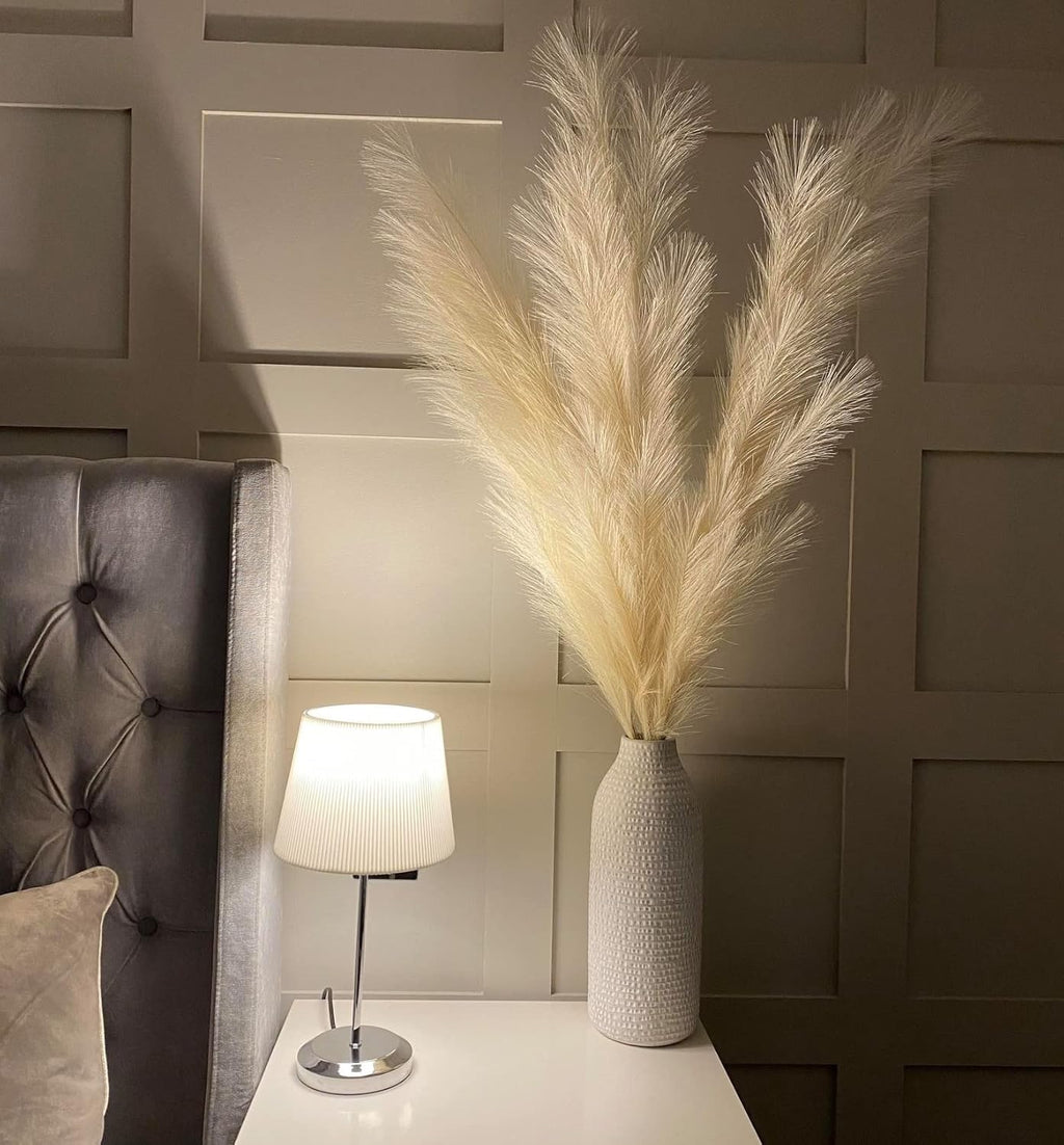VOULUX Extra Large Tall Blue Fake Faux Artificial Pampas Grass Large Fluffy x3 115cm Stems x18 Decorative Artificial Flora Feathers For Floor Vases Tall Blue Plant Flowers Long Pampas Grass