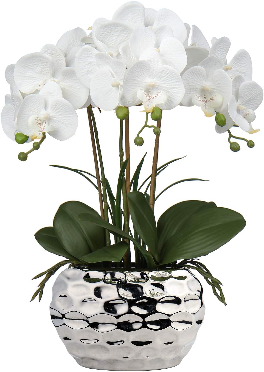 Briful Artificial Orchid, Faux Phalaenopsis Orchid Silk Flower Arrangement Tall Fake Orchid Flowers Plant Ceramics Pot Arrangements for Home Table Office Party Table Decor (Orchid #05)