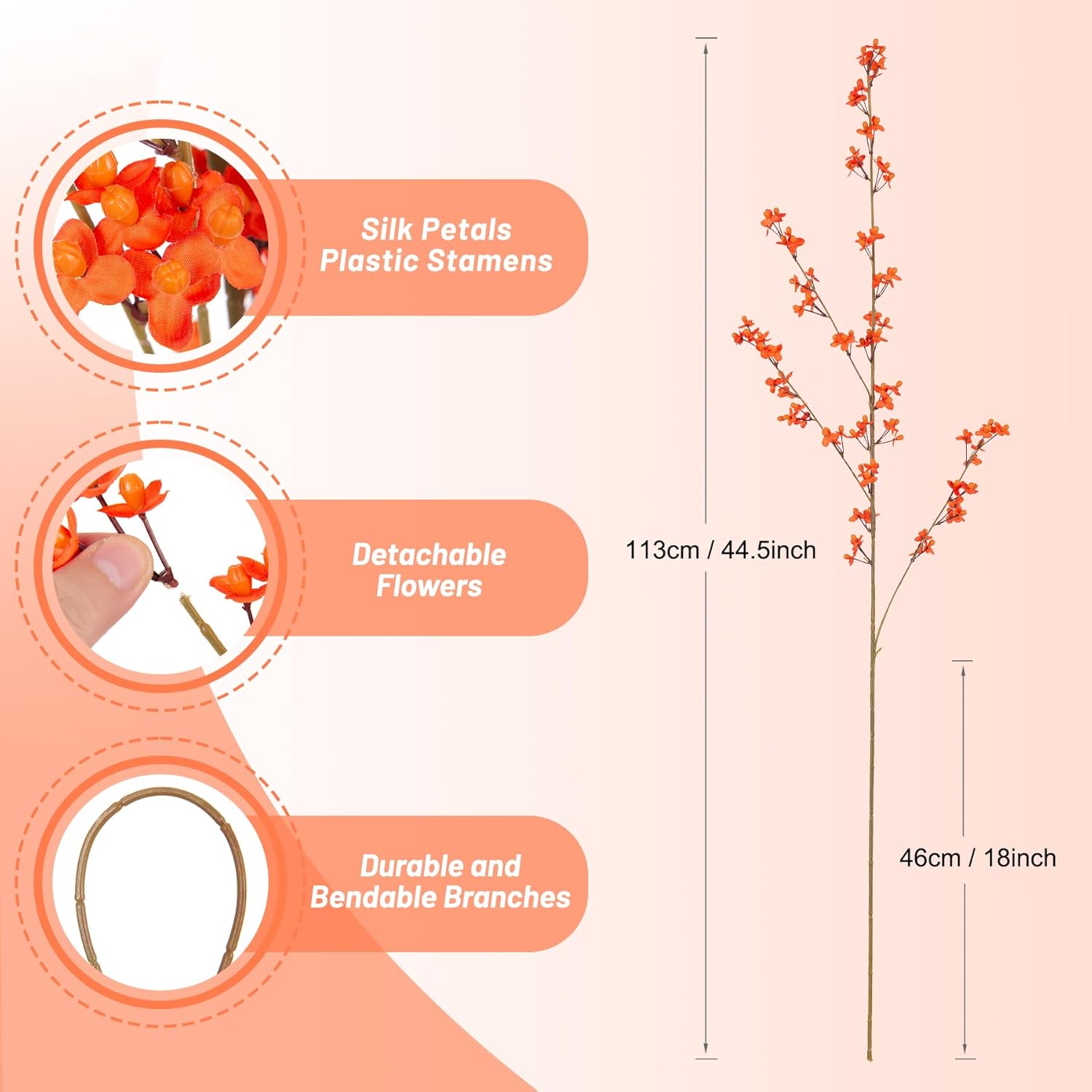 Ammyoo 4 PCS Artificial Plum Blossom Party Decorations Fake Cherry Flowers Faux Long Stems Wintersweets Silk Flowers Arrangement for Wedding Home Office Bedroom Decor(White)