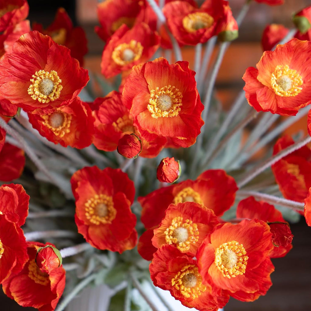 DUYONE Artificial Flowers 6 Stems Poppy Silk Bouquet,for Wedding, Home, Party Decoration,Table Centerpiece Arrangement(Orange Pink 6pcs)