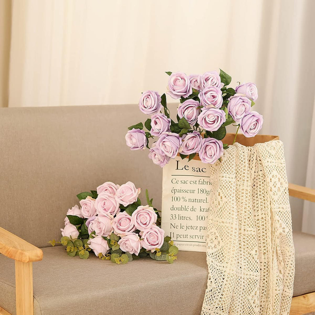 Luyue 10 Pack Artificial Velvet Roses Fake Red Rose Silk Flowers with Stem Floral Gift for Wedding Arrangement Party Home Decor-Red