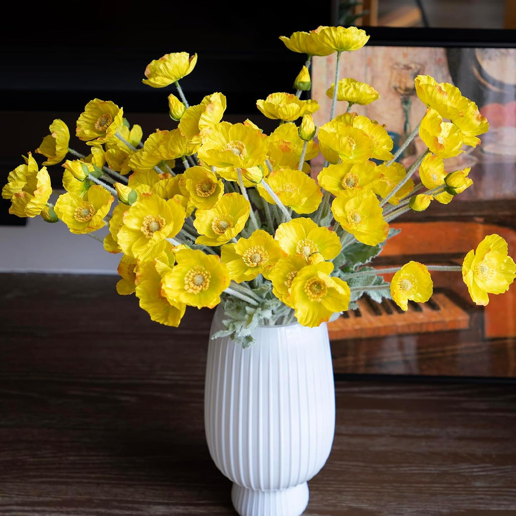 DUYONE Artificial Flowers 6 Stems Poppy Silk Bouquet,for Wedding, Home, Party Decoration,Table Centerpiece Arrangement(Orange Pink 6pcs)