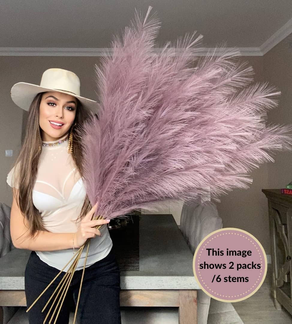 VOULUX Extra Large Tall Blue Fake Faux Artificial Pampas Grass Large Fluffy x3 115cm Stems x18 Decorative Artificial Flora Feathers For Floor Vases Tall Blue Plant Flowers Long Pampas Grass