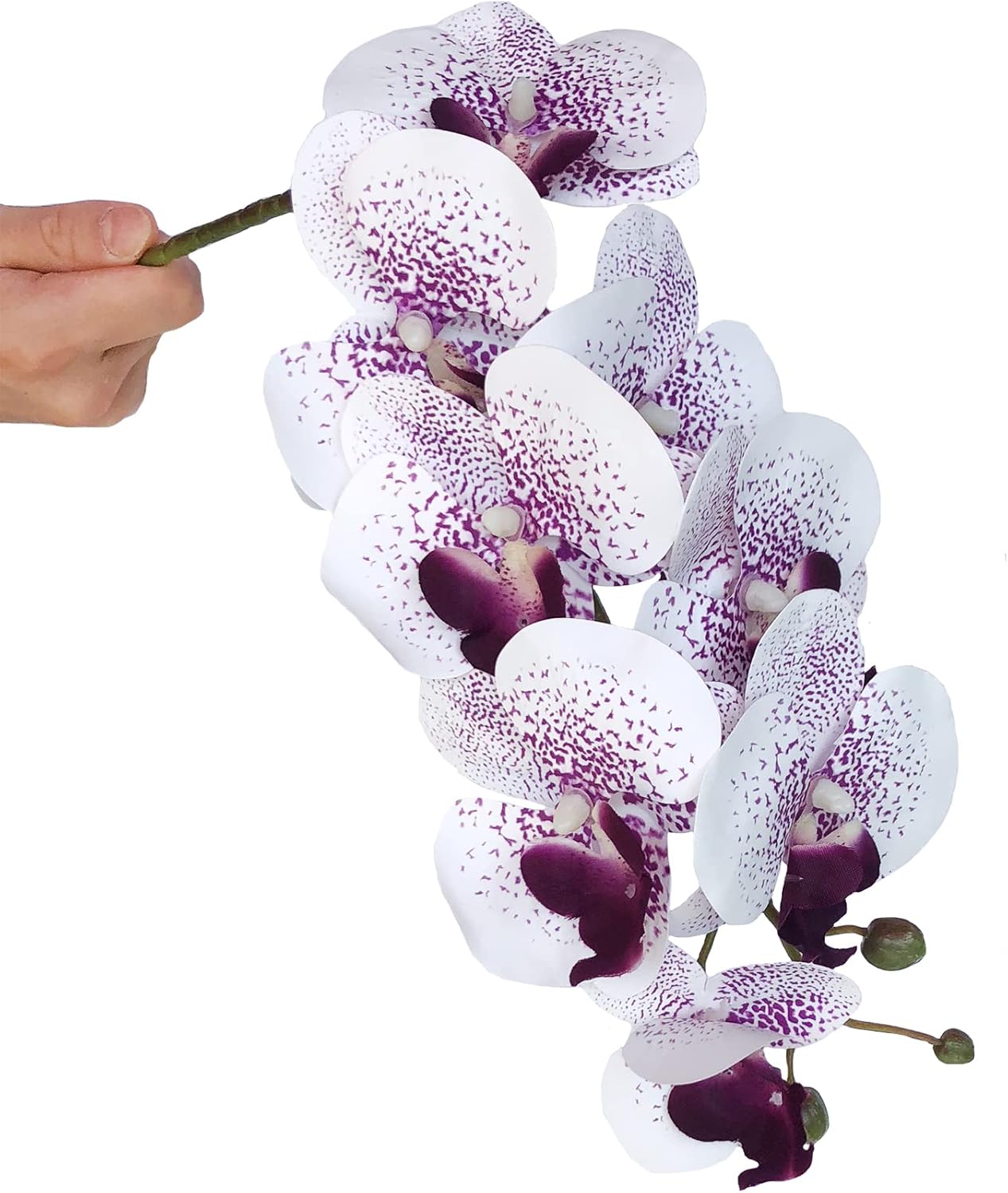 FagusHome 32 Inches Artificial Phalaenopsis Flowers 4 Pcs with 2 bundles Leaves Artificial Orchid Flowers Stem Plants for Home Décor (White)