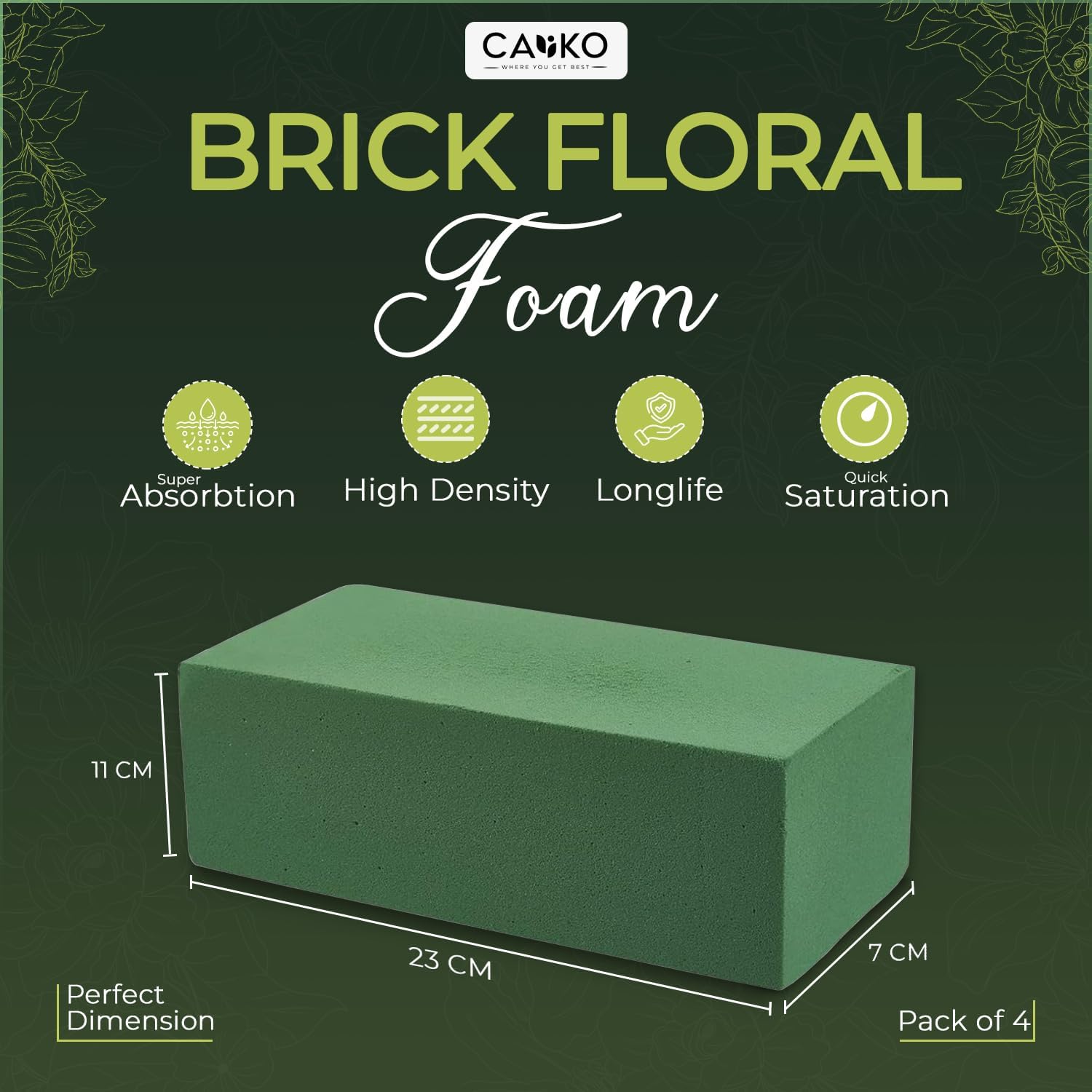 Caliko - 4x Wet Brick Floral Foam Block | 23x11x7cm Large Wet Florist Foam Bricks for Fresh Flowers | Flower Foam Blocks for Wedding Aisle, Birthdays | Home Decoration Flower Arranging Accessories.