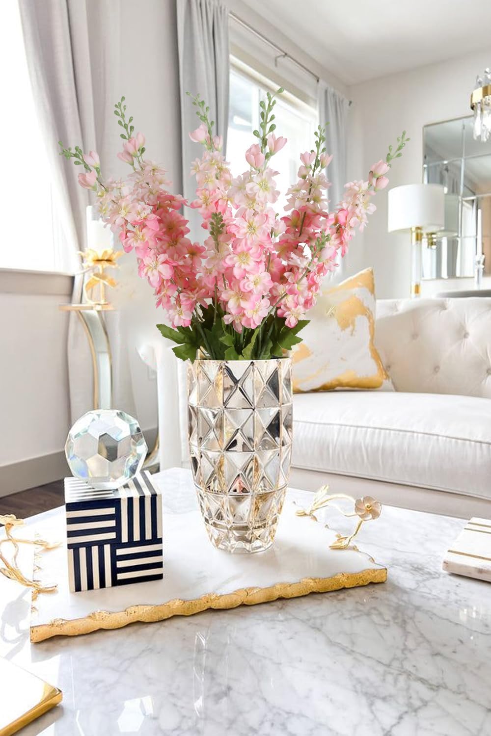 INSUNSIX Blue Silk Flowers 6PCS Real Touch Delphinium Artificial Flowers Blue Larkspur Faux Flowers Realistic Tall Flowers for Vase Wedding Centerpieces for Tables Home Decor (Blue)