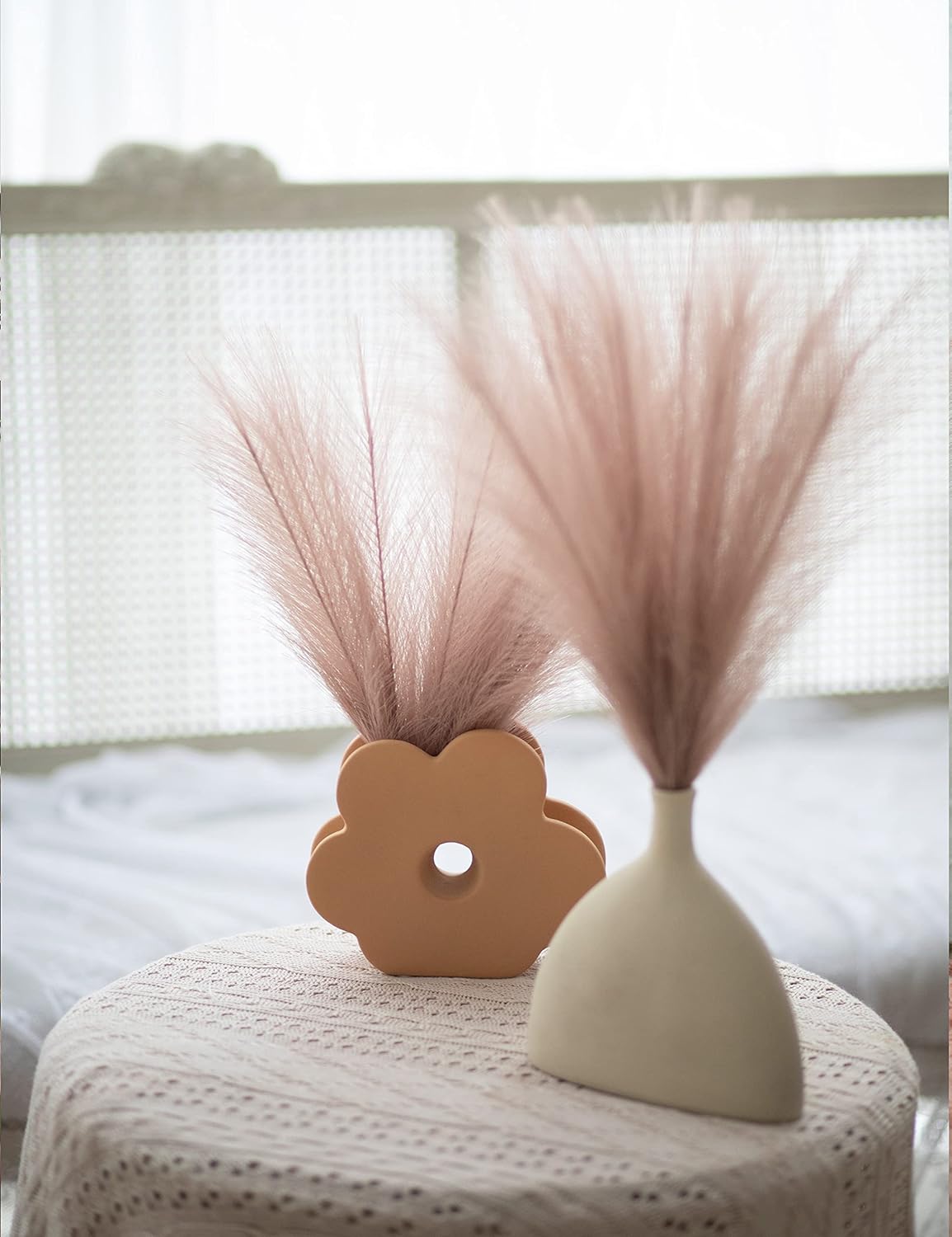 ChagoArt 6 Stems 17" Taupe Faux Pampas Grass - Boho Chic Rustic Artificial Plant