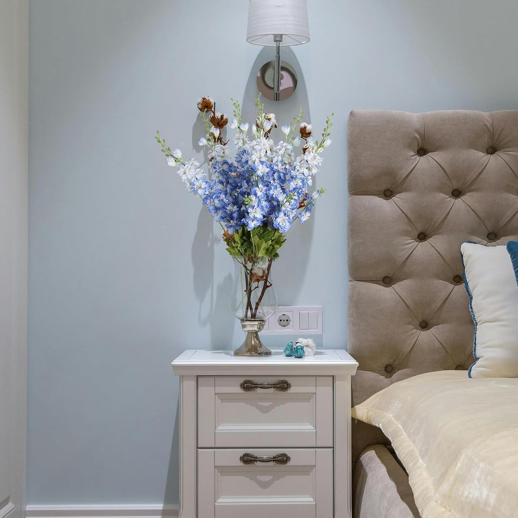 INSUNSIX Blue Silk Flowers 6PCS Real Touch Delphinium Artificial Flowers Blue Larkspur Faux Flowers Realistic Tall Flowers for Vase Wedding Centerpieces for Tables Home Decor (Blue)