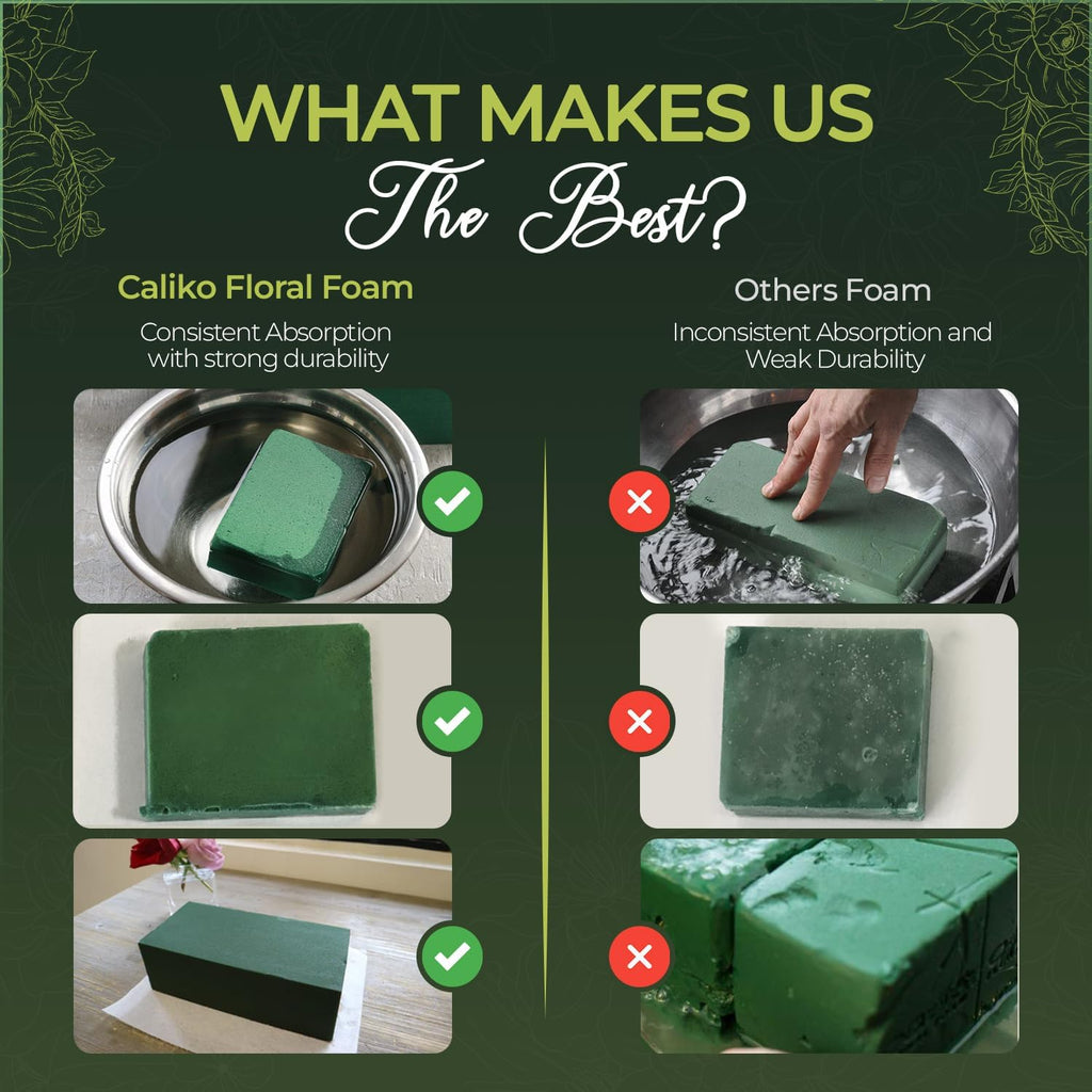 Caliko - 4x Wet Brick Floral Foam Block | 23x11x7cm Large Wet Florist Foam Bricks for Fresh Flowers | Flower Foam Blocks for Wedding Aisle, Birthdays | Home Decoration Flower Arranging Accessories.