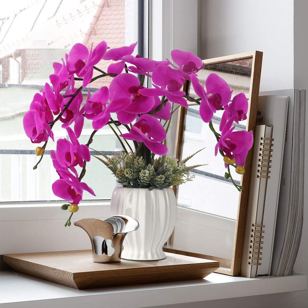 LESING Artificial Flowers Ochids Plants Fake Orchid in Pot Artificial Flowers with Vase Orquidea Faux Orchid for Home Indoor Decoration (Style 2,White Vase)
