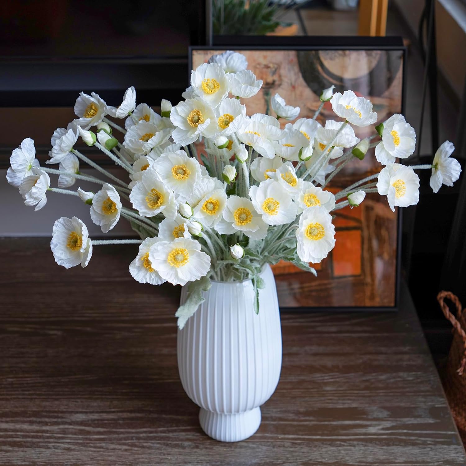 DUYONE Artificial Flowers 6 Stems Poppy Silk Bouquet,for Wedding, Home, Party Decoration,Table Centerpiece Arrangement(Orange Pink 6pcs)