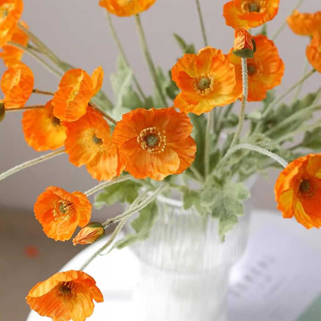 DUYONE Artificial Flowers 6 Stems Poppy Silk Bouquet,for Wedding, Home, Party Decoration,Table Centerpiece Arrangement(Orange Pink 6pcs)