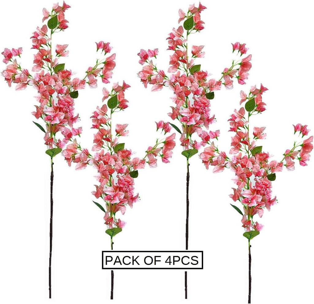 Artificial Flowers Silk Bougainvillea Branches Faux Artificial Bougainvillea Floral Stems Long Plant Branches 45" for Wedding Centerpieces, Table Runner, Home Decoration (White - Pack of 4pcs)