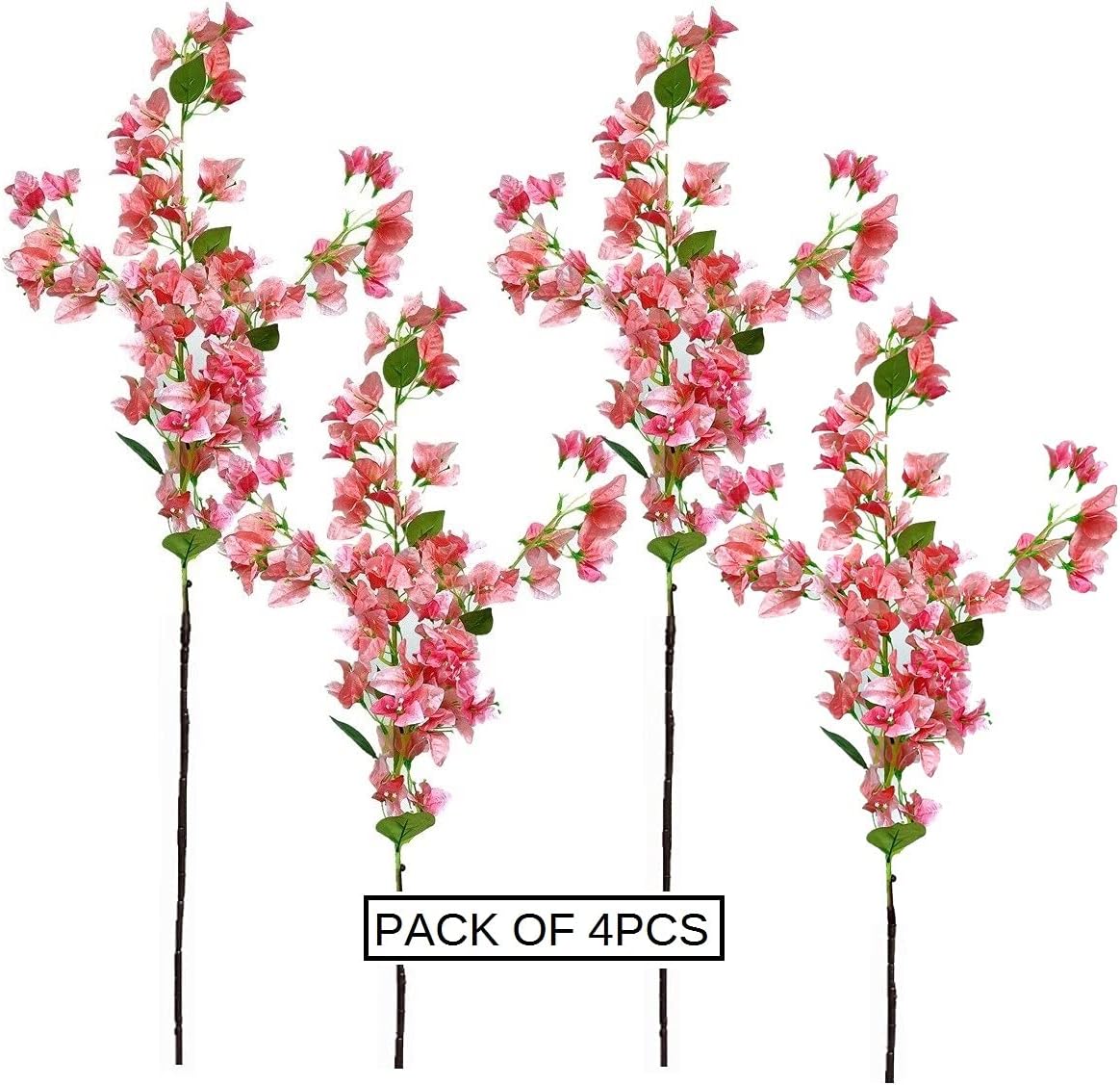 Artificial Flowers Silk Bougainvillea Branches Faux Artificial Bougainvillea Floral Stems Long Plant Branches 45" for Wedding Centerpieces, Table Runner, Home Decoration (White - Pack of 4pcs)