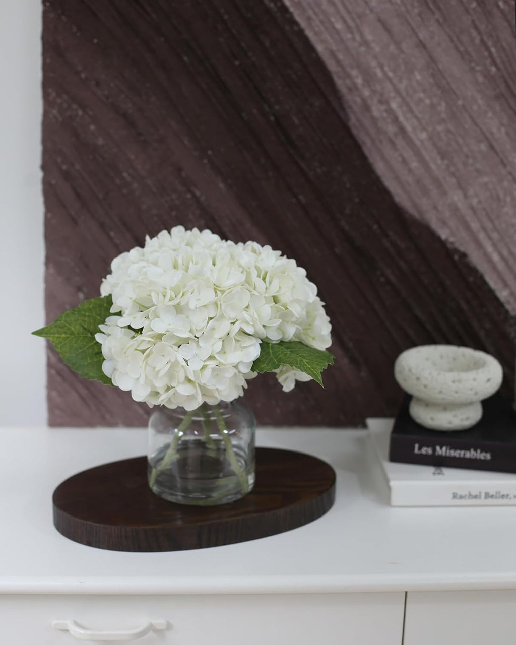 CHASMILE Hydrangea Artificial Flowers in Vase for Home Decoration, White Hydrangea Centerpieces for tables, Lifelike Fake Hydrangea in Vase for Bathroom, Office and Water Bar (White), SX240612
