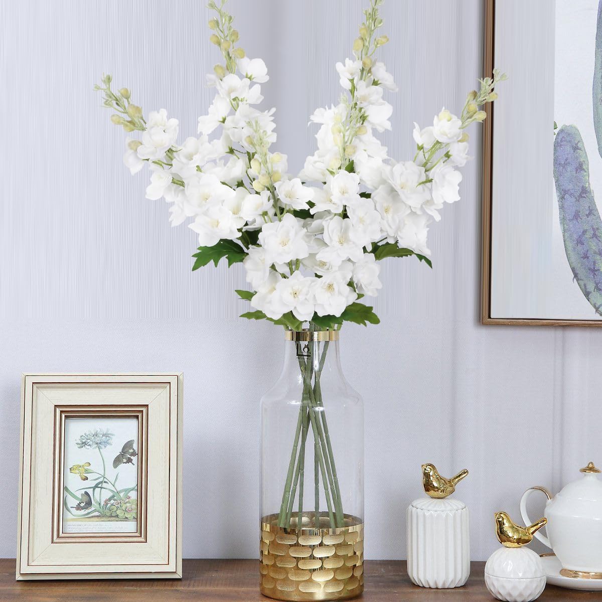 INSUNSIX Blue Silk Flowers 6PCS Real Touch Delphinium Artificial Flowers Blue Larkspur Faux Flowers Realistic Tall Flowers for Vase Wedding Centerpieces for Tables Home Decor (Blue)