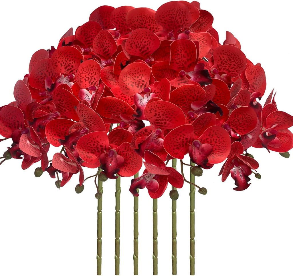 FagusHome 32" Artificial Phalaenopsis Flowers 6 Pcs with 4 Bundles Leaves Artificial Orchid Flowers Stem Plants for Home Décor (6Pcs)