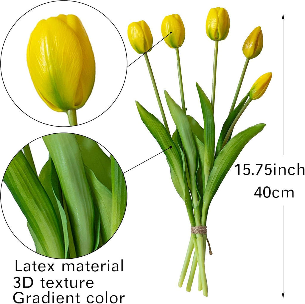DUYONE 15pcs Artificial Tulips Flowers, Real Touch Latex Bouquet, Fake Tulips for Office Wedding Party Home Kitchen Garden Decoration(White,15pcs)