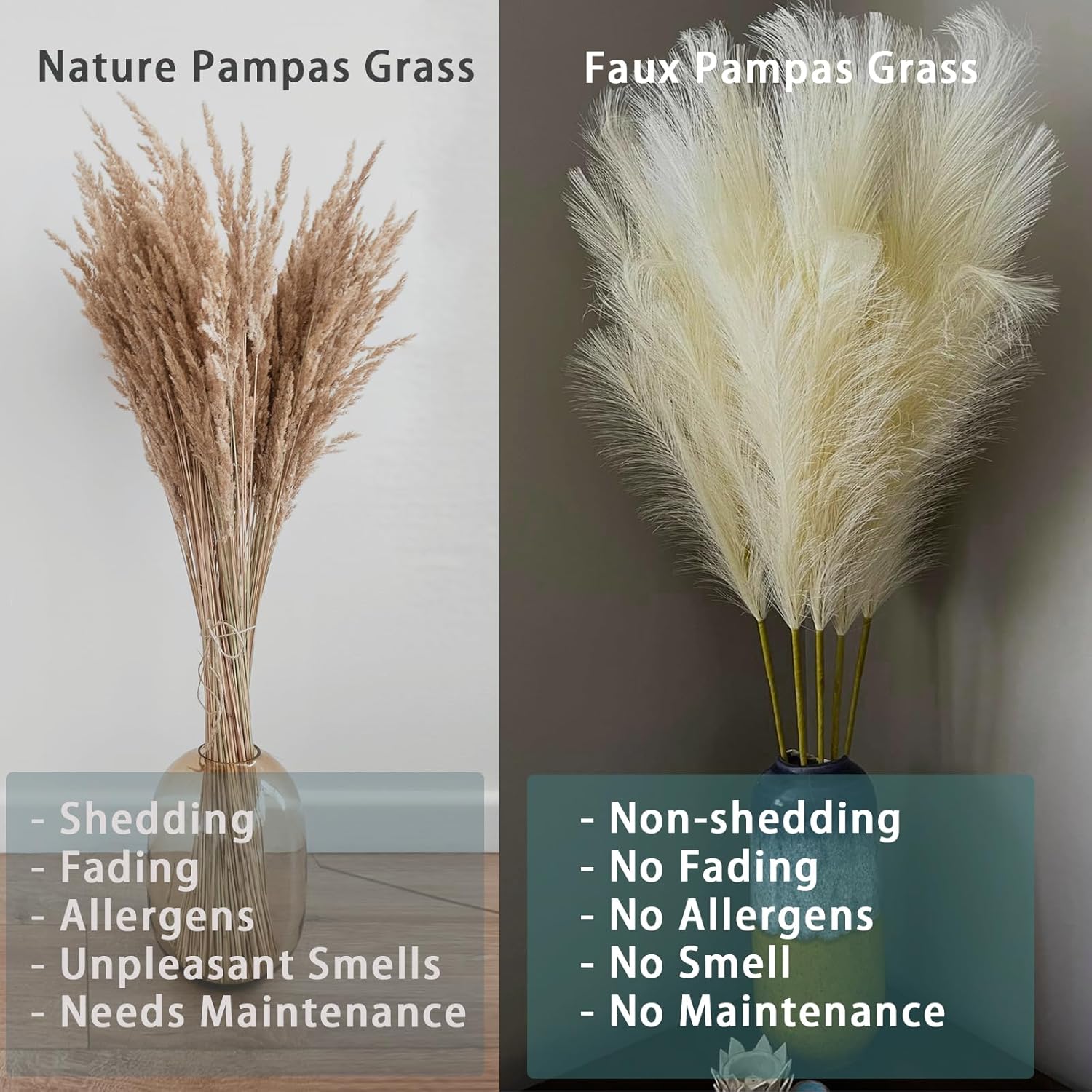 Wttisel 38" 10 Stems White Pampas Grass Tall Decor - Faux Pampas Grass for Floor Vase Boho Home Wedding Mothers Day Decoration
