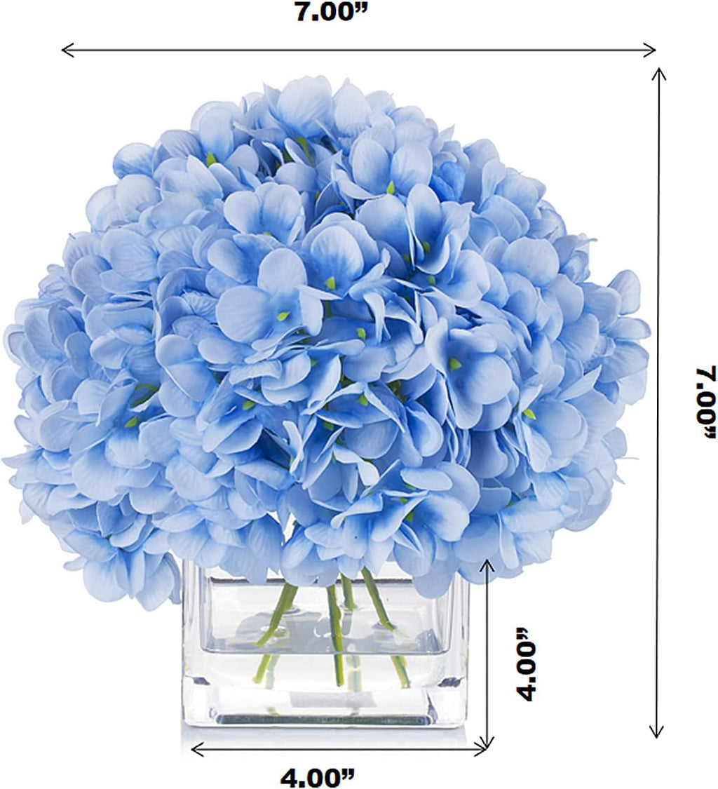 ENOVA HOME Floral Artificial Flowers Silk Hydrangea Fake Flowers Arrangement in Cube Glass Vase with Faux Water for Office Wedding Party Event Decoration (Pink)