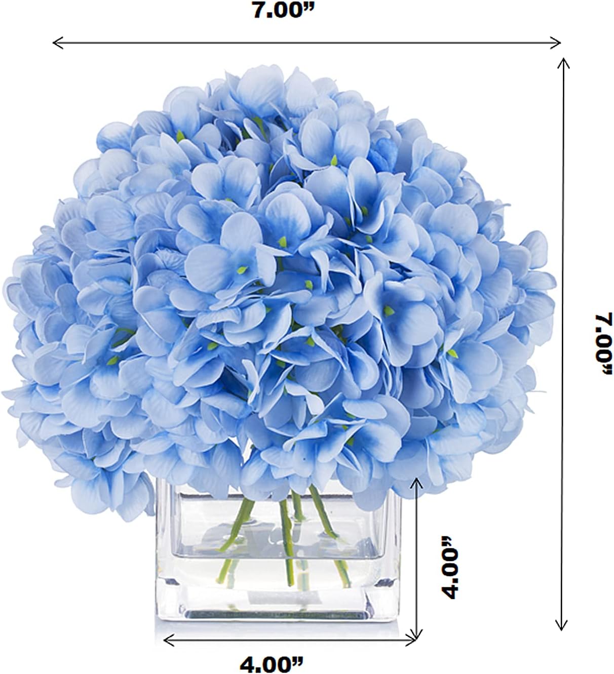 ENOVA HOME Floral Artificial Flowers Silk Hydrangea Fake Flowers Arrangement in Cube Glass Vase with Faux Water for Office Wedding Party Event Decoration (Pink)