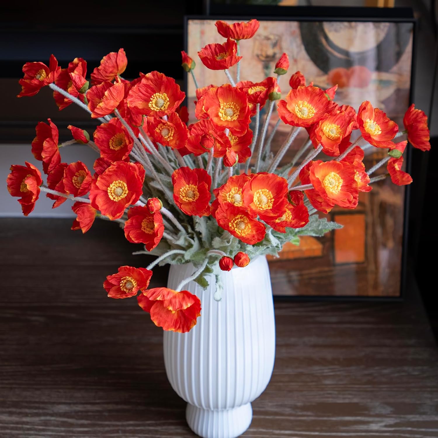 DUYONE Artificial Flowers 6 Stems Poppy Silk Bouquet,for Wedding, Home, Party Decoration,Table Centerpiece Arrangement(Orange Pink 6pcs)