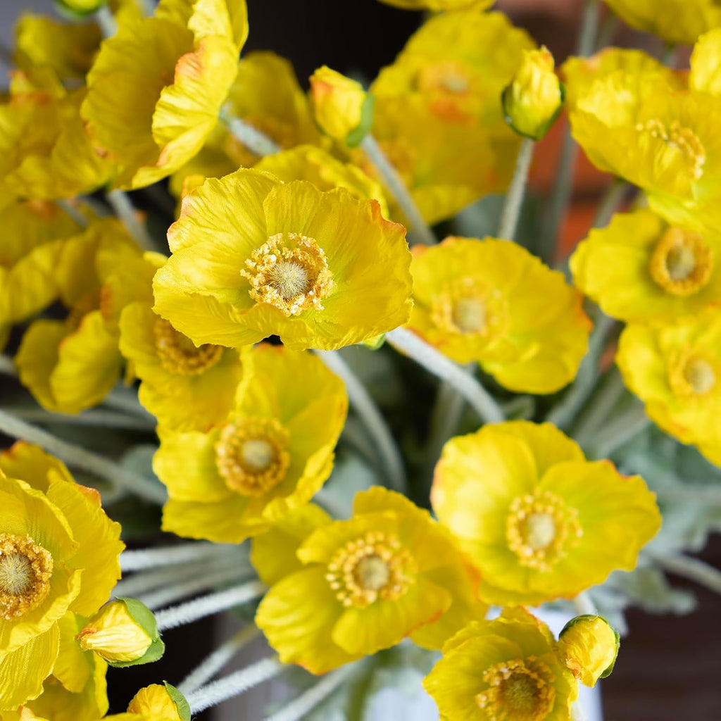 DUYONE Artificial Flowers 6 Stems Poppy Silk Bouquet,for Wedding, Home, Party Decoration,Table Centerpiece Arrangement(Orange Pink 6pcs)