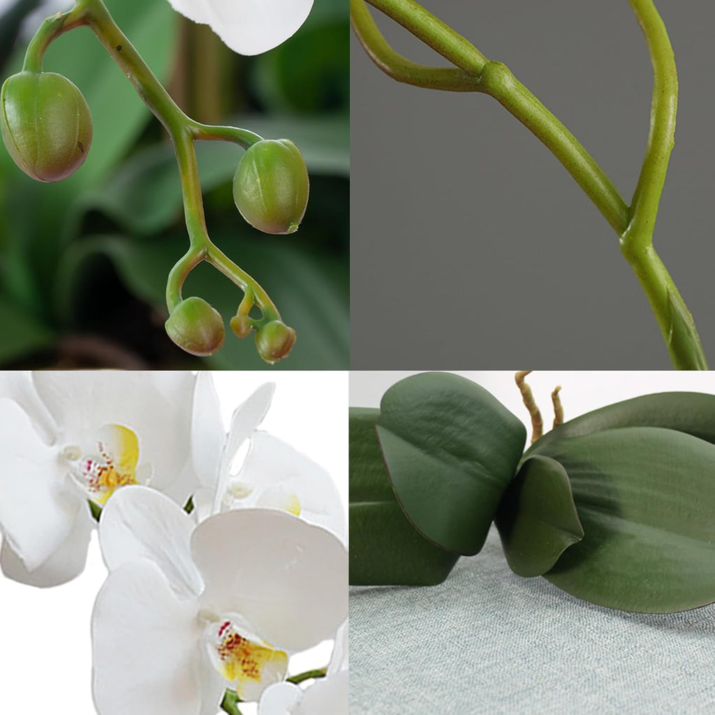 FagusHome 32" Artificial Phalaenopsis Flowers 6 Pcs with 4 Bundles Leaves Artificial Orchid Flowers Stem Plants for Home Décor (6Pcs)