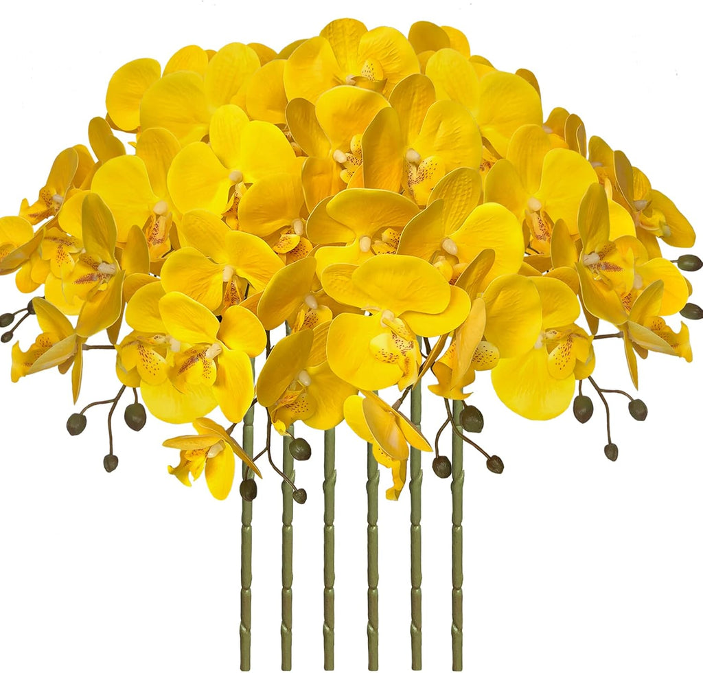 FagusHome 32" Artificial Phalaenopsis Flowers 6 Pcs with 4 Bundles Leaves Artificial Orchid Flowers Stem Plants for Home Décor (6Pcs)