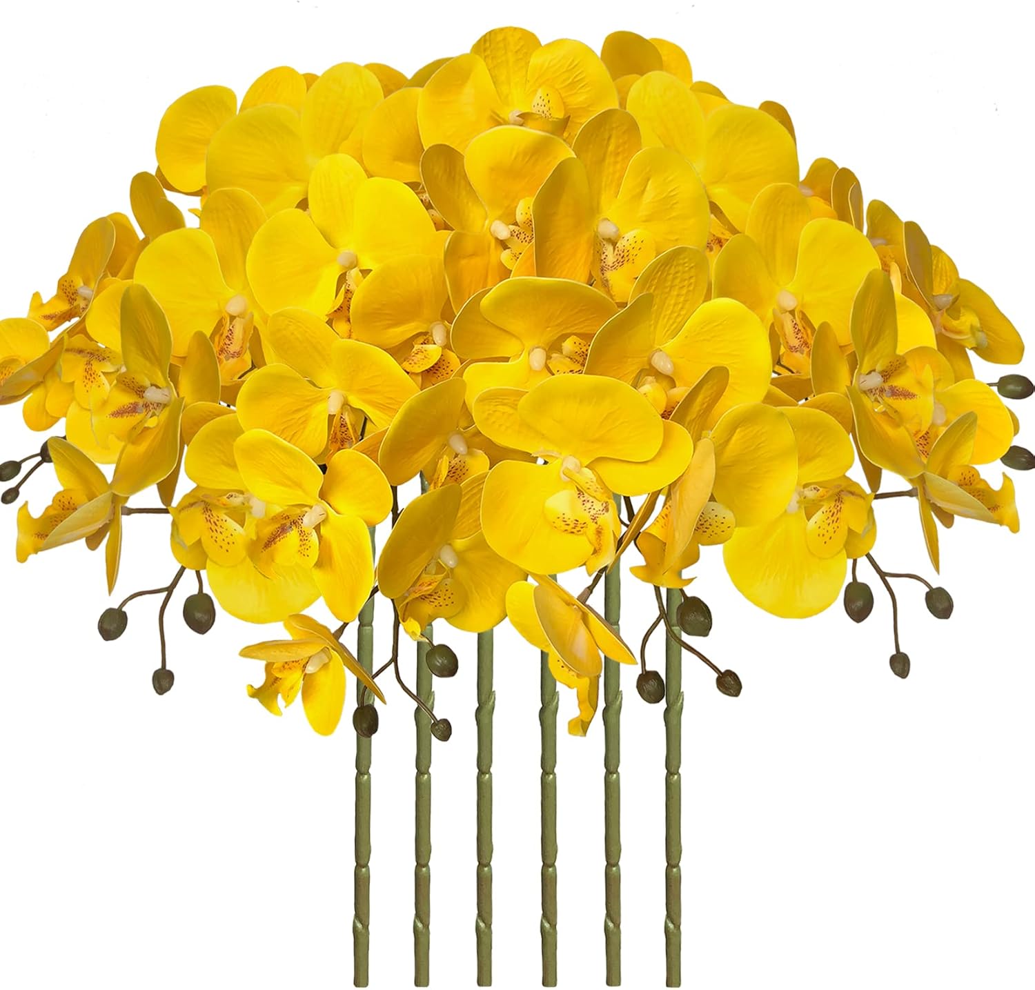 FagusHome 32" Artificial Phalaenopsis Flowers 6 Pcs with 4 Bundles Leaves Artificial Orchid Flowers Stem Plants for Home Décor (6Pcs)