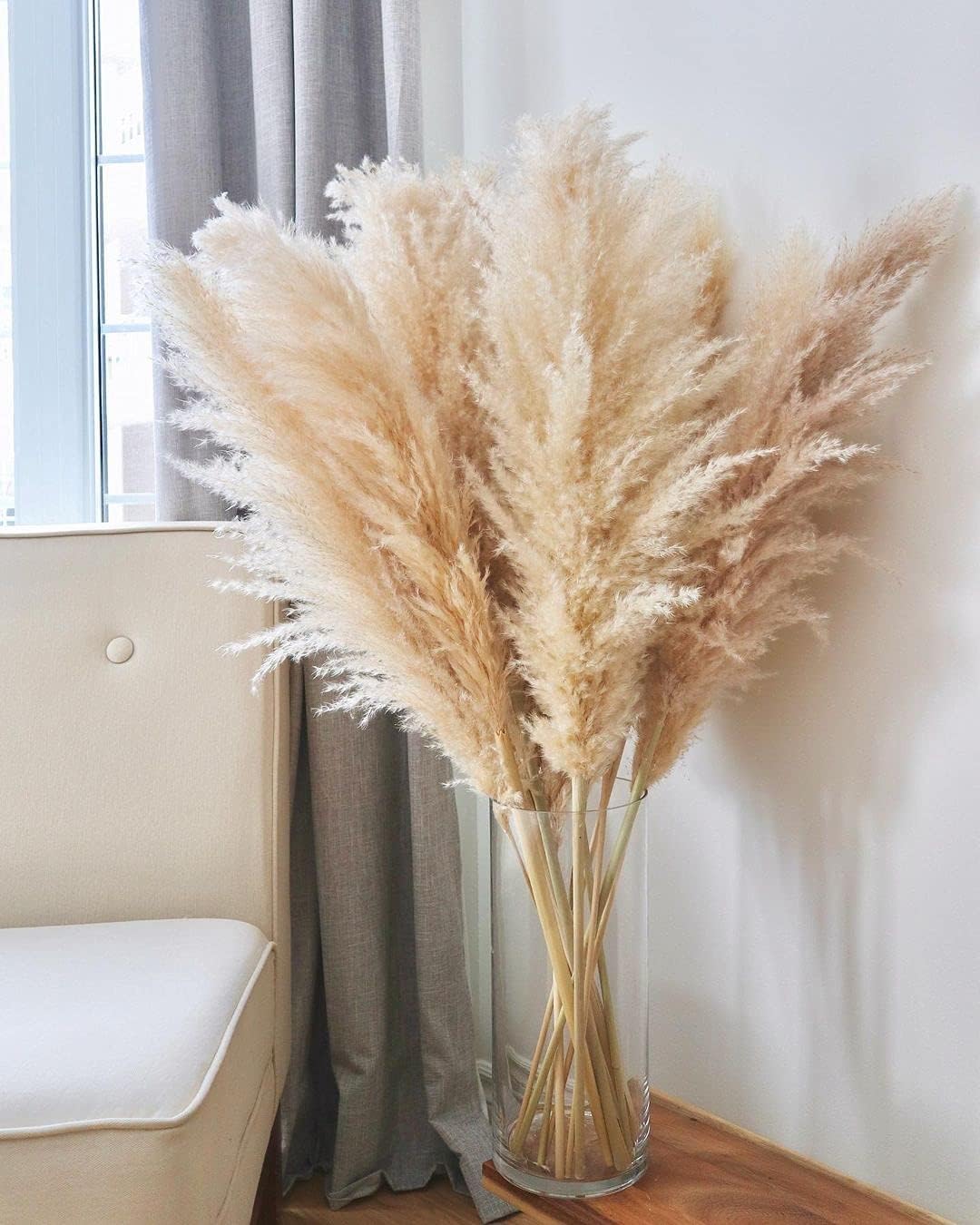 NaturalNH Large Pampas Grass - 3 Stems White Natural Dried Artificial Pampas Grass, 120 cm Fluffy Reed Bouquet, Suitable for Wedding and Boho Home Decor