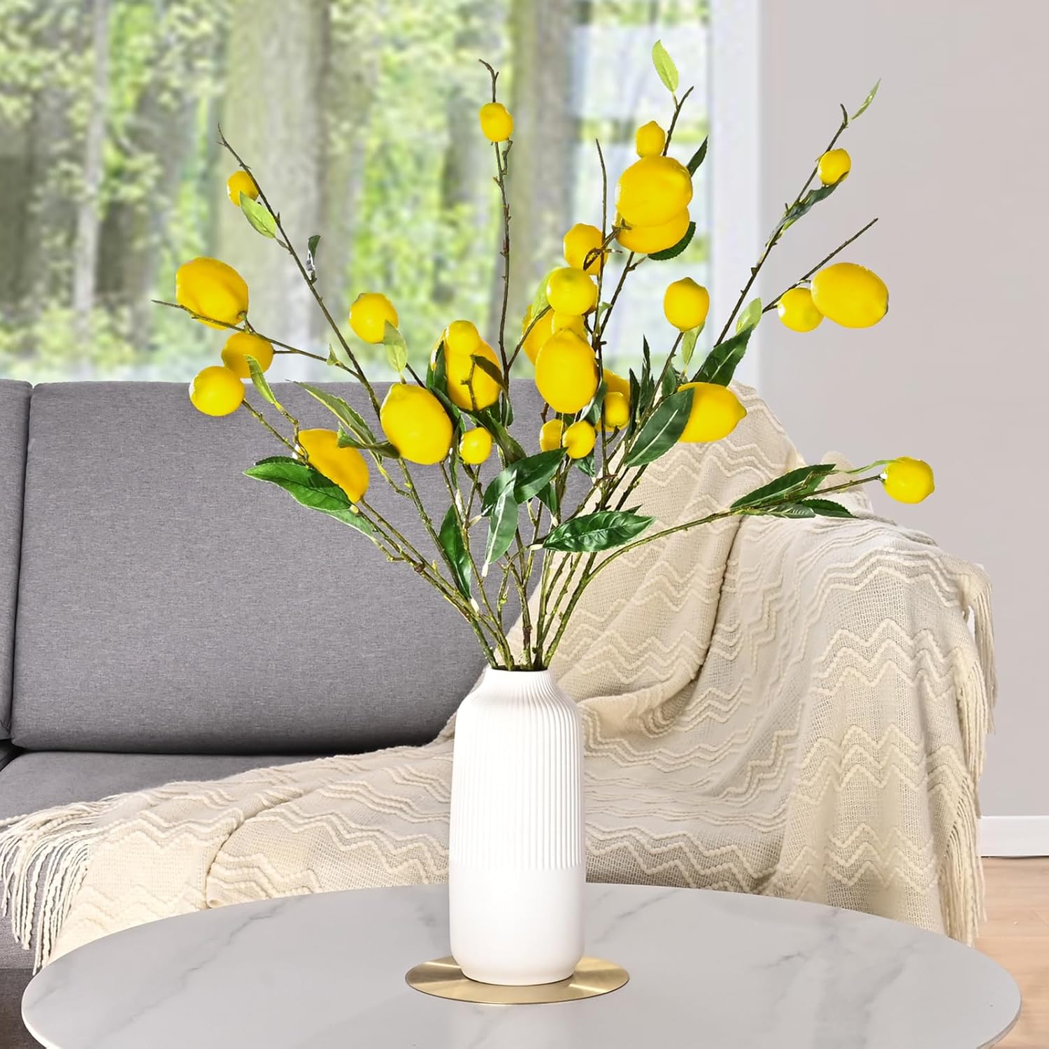 Sunm boutique 2 Pack Artificial Lemon Branch Vivid Yellow Artificial Lemon Branch Home Party Garden Decoration