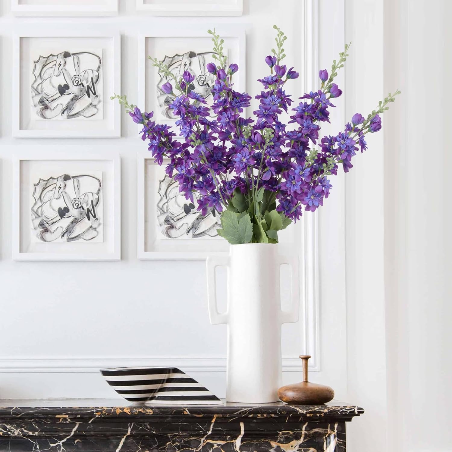 INSUNSIX Blue Silk Flowers 6PCS Real Touch Delphinium Artificial Flowers Blue Larkspur Faux Flowers Realistic Tall Flowers for Vase Wedding Centerpieces for Tables Home Decor (Blue)