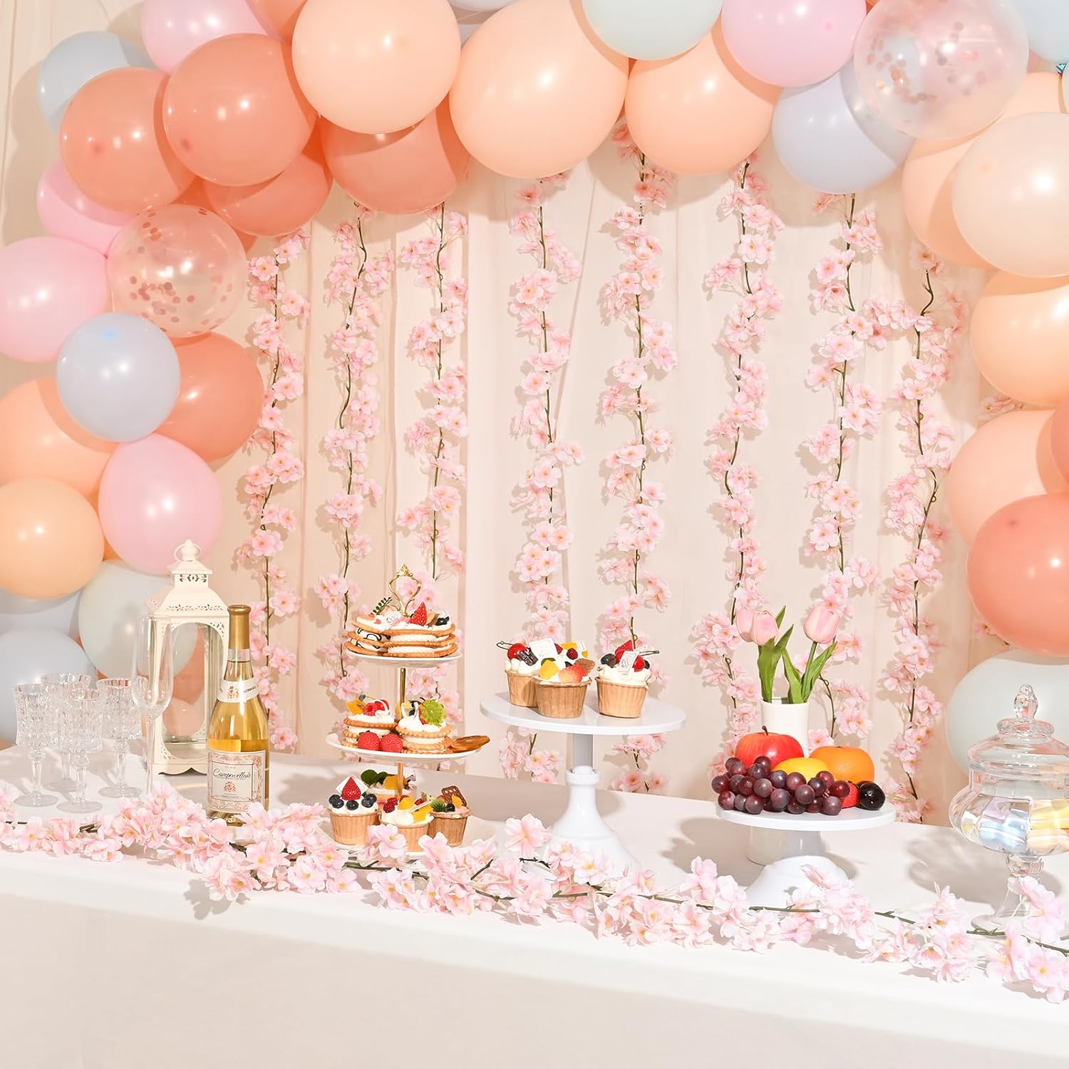 Sunm Boutique 4pcs Artificial Cherry Blossom Garland Hanging Vine Silk Garland Wedding Party Decor