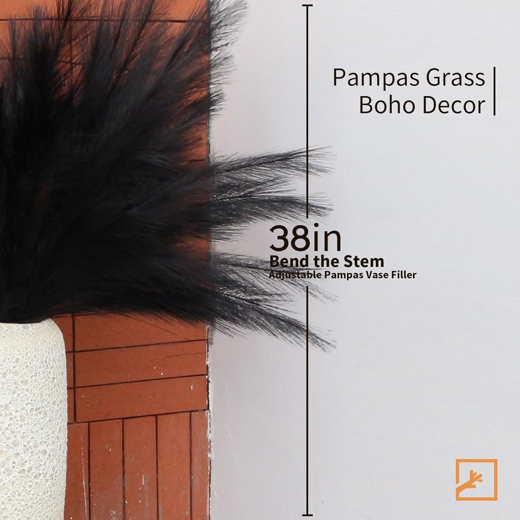 ZIFTY 7-Pcs 38"/3.1FT Black Pampas Grass Large Tall Fluffy Artificial Fake Black Flowers Gothic Decor Bulrush Reed Grass Black Decor for Bedroom Bathroom Wedding (Black)